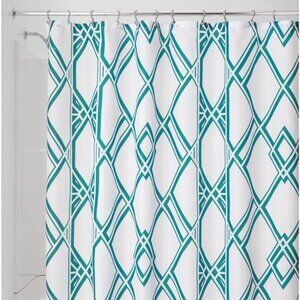 InterDesign Decorative Geometric Pattern Fabric Shower Curtain - 72" x 72", Emer
